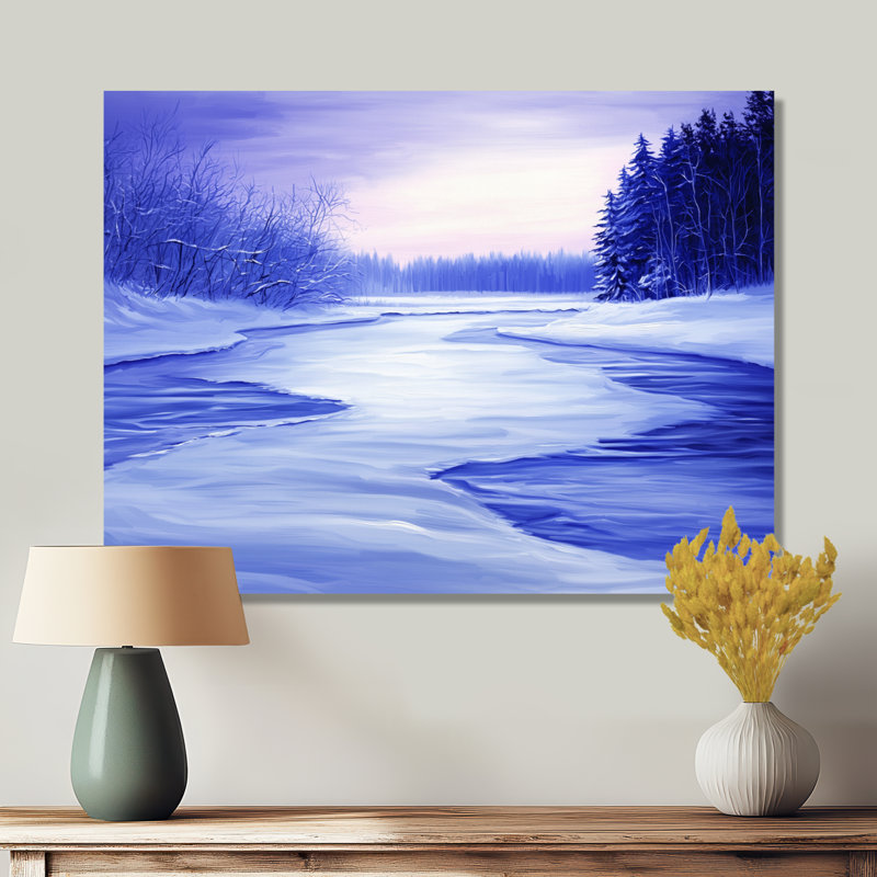 «Frozen River In Winter Landscape II - Winter Landscape», reproduction sur toile, H 12 po x l 20 po, Toile tendue