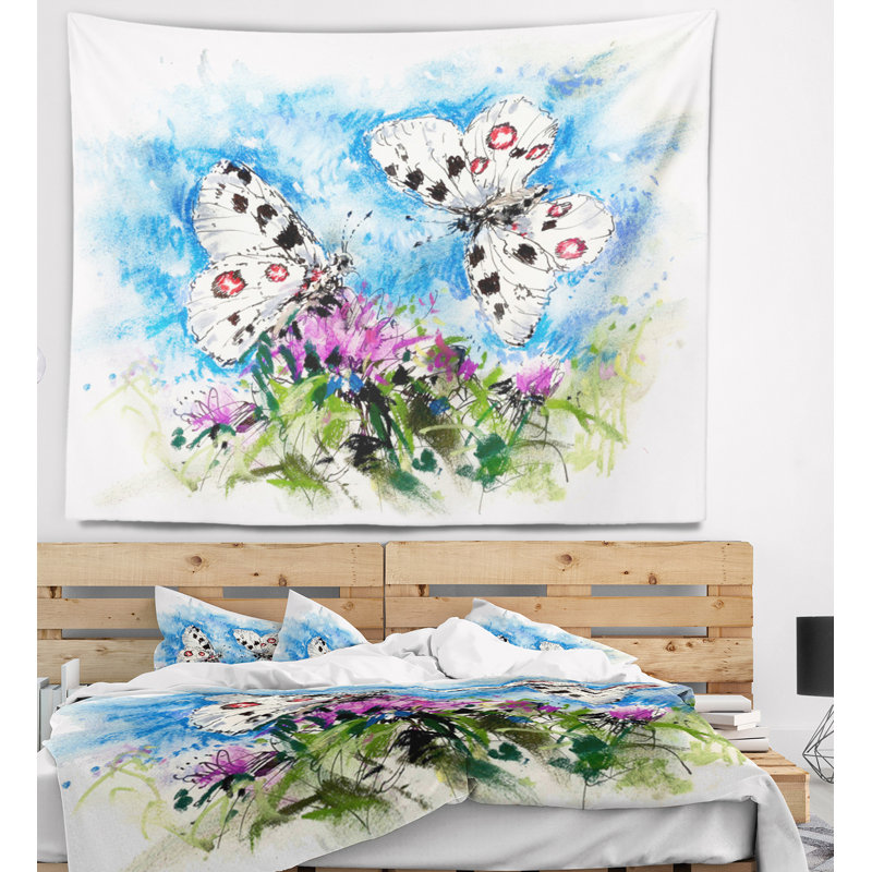 Tapisserie floral apollo papillons on blue, H 32 po x l 39 po