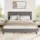 Très grande base de lit tapissier avec tête de lit réglable, lit plateforme en lin, gris