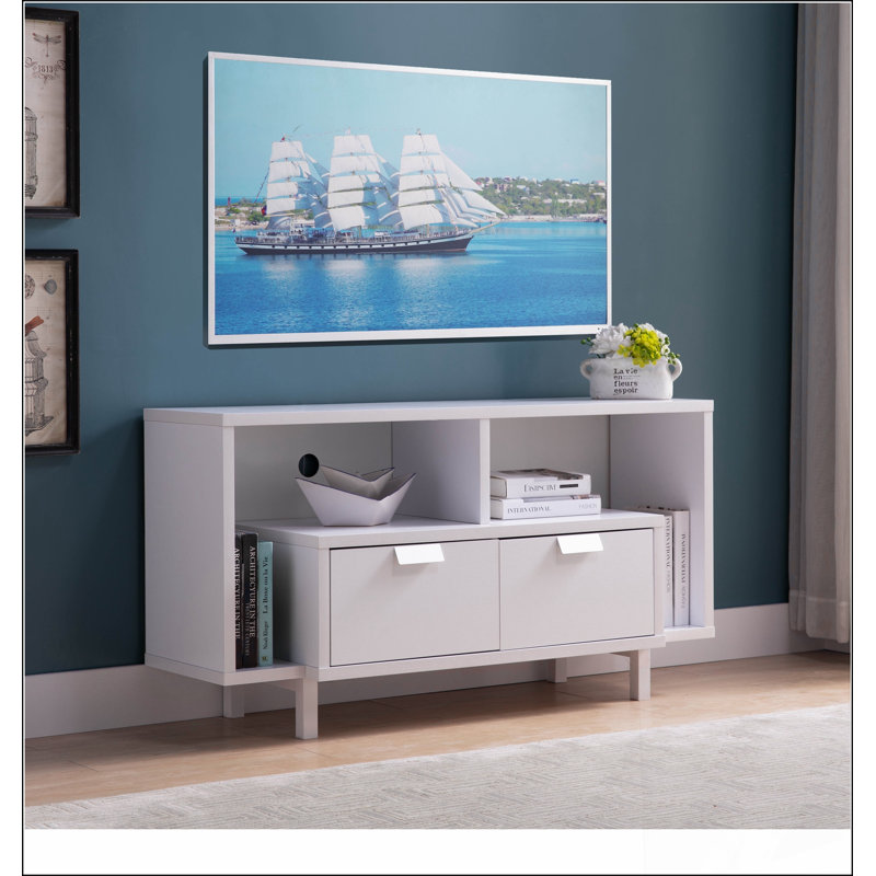 Modern TV Stand with Two Shelves and Two Drawers -, 25"H x 60"L x 15.5"W