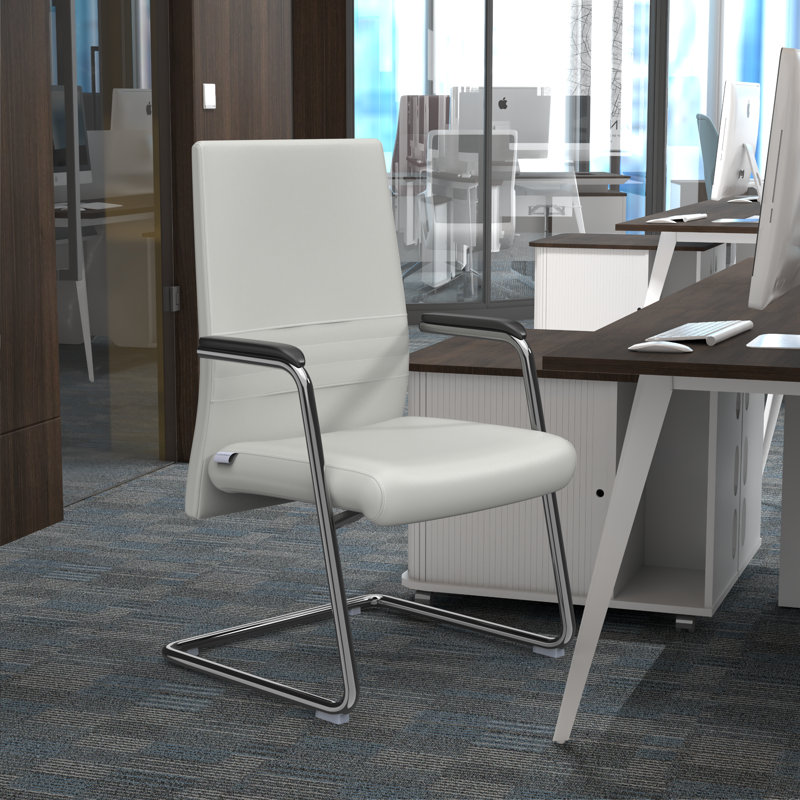 Chaise de bureau rembourrée en cuir Aleen, Blanc