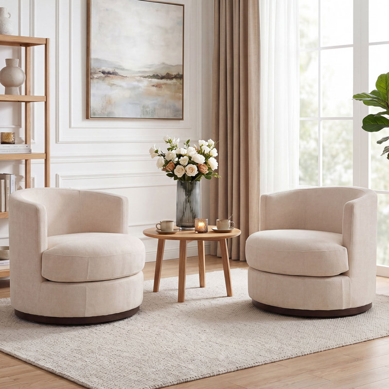 Fauteuil demi-tonneau pivotant en bois massif, Blanc