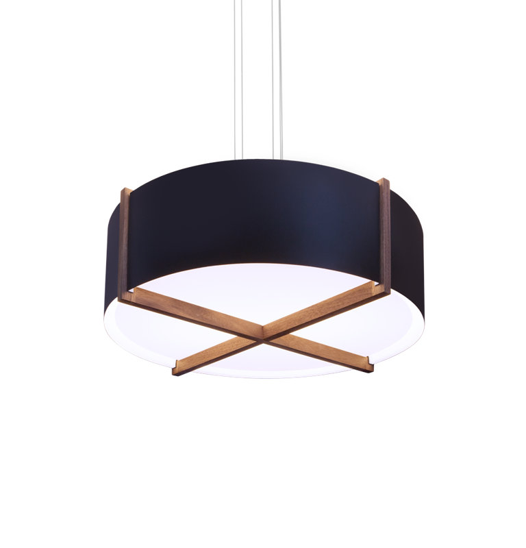 Plura 1 - Light LED Unique/Statement Pendant, 10.4" H x 36" W x 36" D, 3500K, Walnut/Matte Black/White Interior