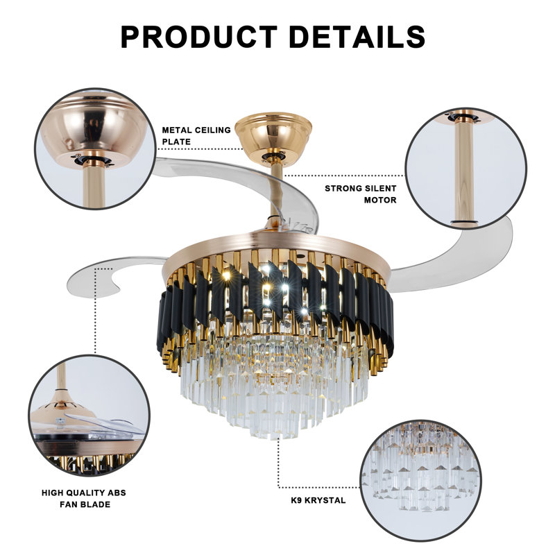 Ventilateur de plafond à pales rétractables 4 po DEL avec télécommande et ensemble d'éclairage inclus Osam