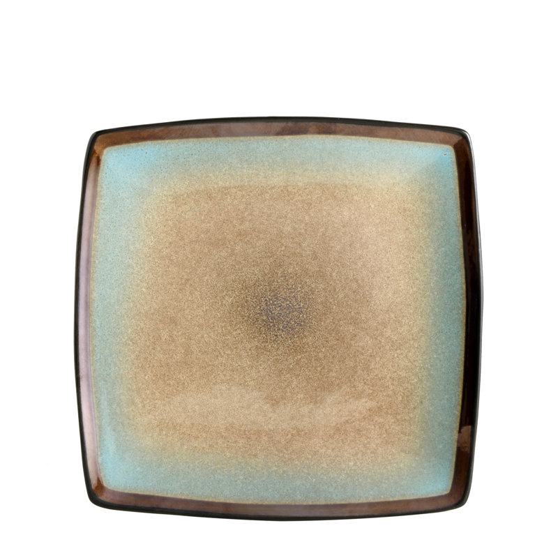 Tequesta Taupe and Teal 16-Piece Square Ceramic Dinnerware Set