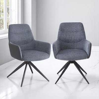 Chaise avec accoudoirs en tissu gris Hester, pieds en fer (ensemble de 2)