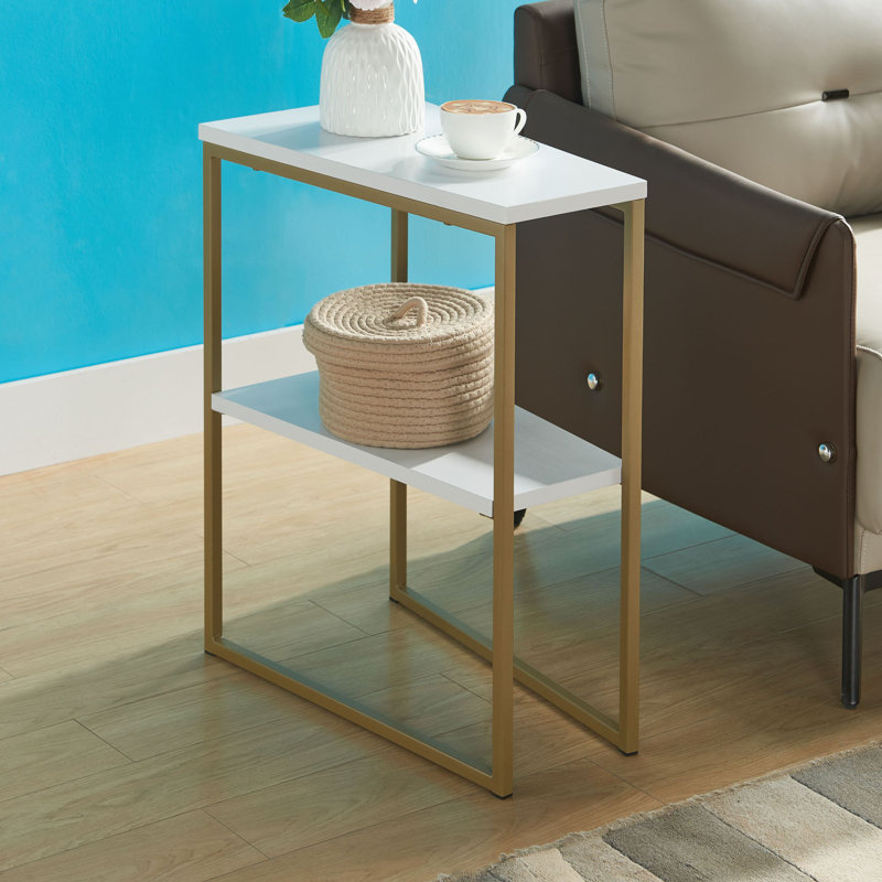 Table de bout avec rangement Tokiko, Or, Blanc, H 24 po x l 20 po x P 11,5 po