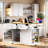 Large Rolling Kitchen Island With Drop Leaf, Power Outlet, Internal Storage Racks, 5 Open Side Racks, 2 Drawers, An Adjustable Shelf-1655004318