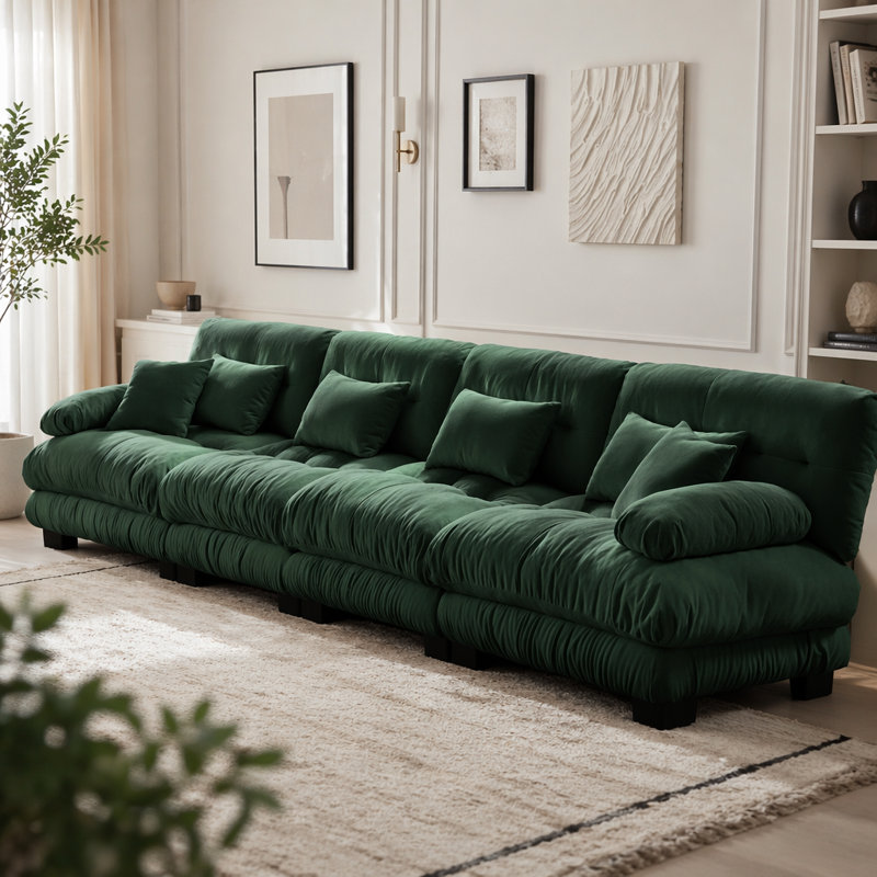 Canapé Cloud, canapé en chenille, Vert + 4 sièges
