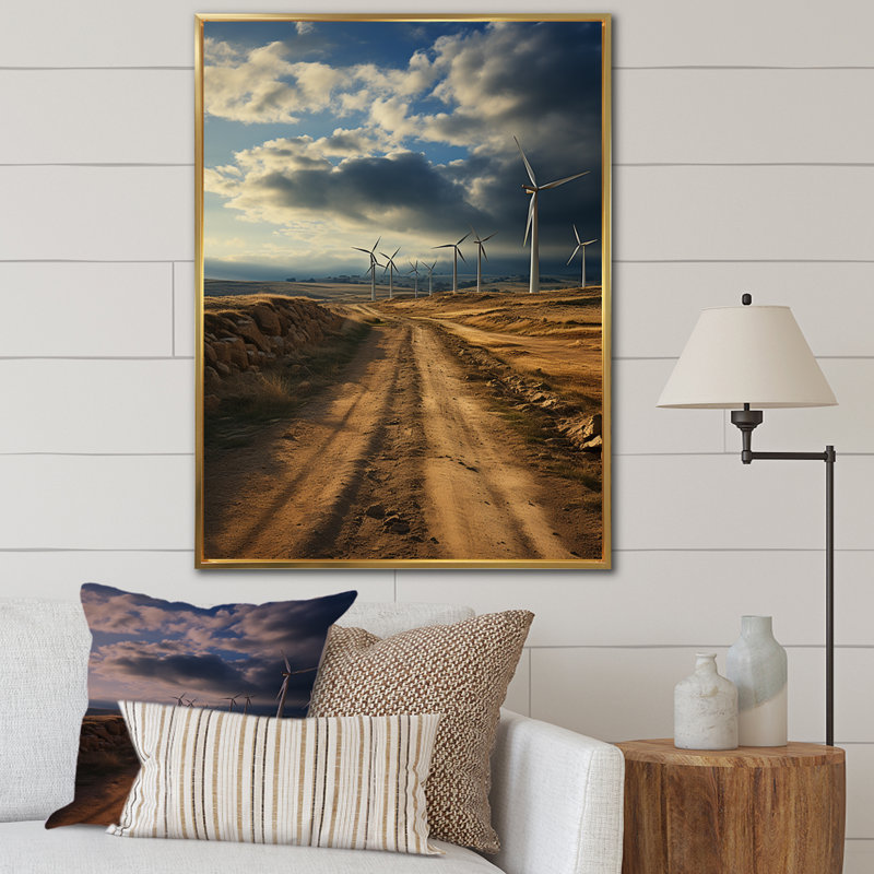 Éoliennes, minimalisme, paysage IV, H 32 po x l 24 po x P 1 po, Cadre flottant doré