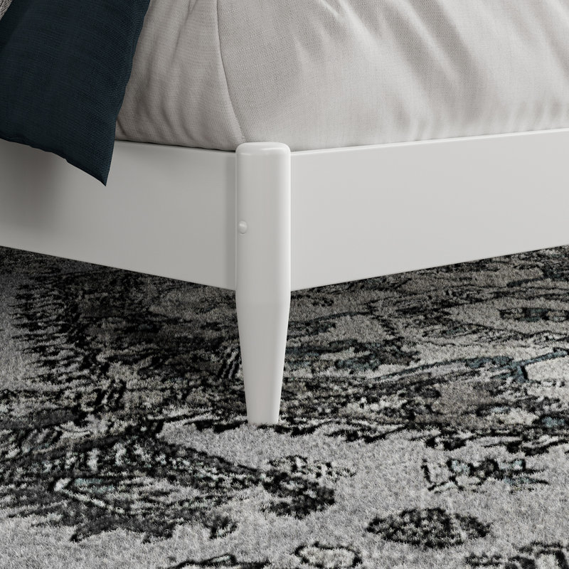  Amandalee Solid Wood Low Profile Platform Bed, White, Queen