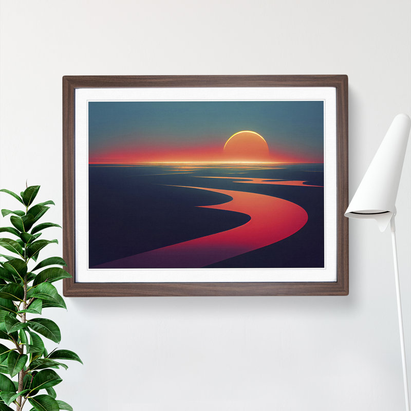 XH1022-4477X Gracious Ocean Beach Sunset 1 Piece Single Picture Frame Wall Art, 34cm H x 46cm W x 2cm D, Walnut Framed