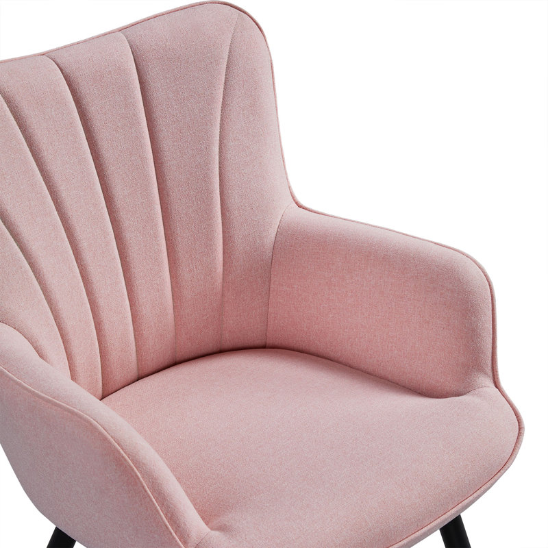 Fauteuil Bakhyt de 25,2 po de largeur, Lin rose, Noir, noir, noir, noir
