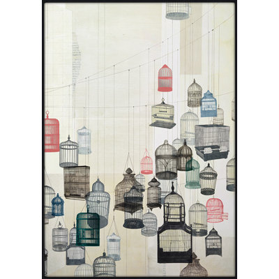 «Birdcages 2» par Natasha Marie - peinture sur toile à cadre flottant