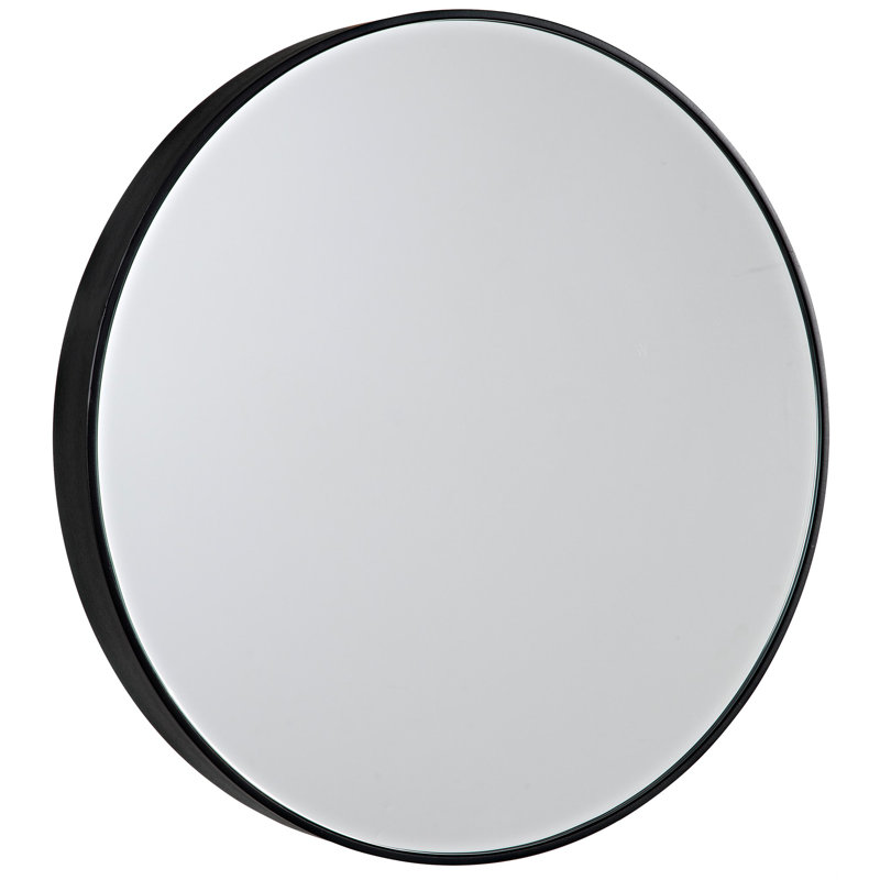 Argie Round Metal Beveled Wall Mirror, 24" x 24"