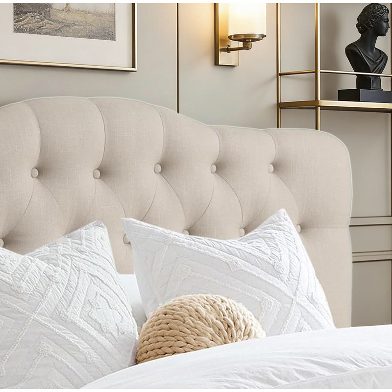 Linen Upholstered Headboard-Modern-Adjustable Height-Button Tufting, Queen, Beige