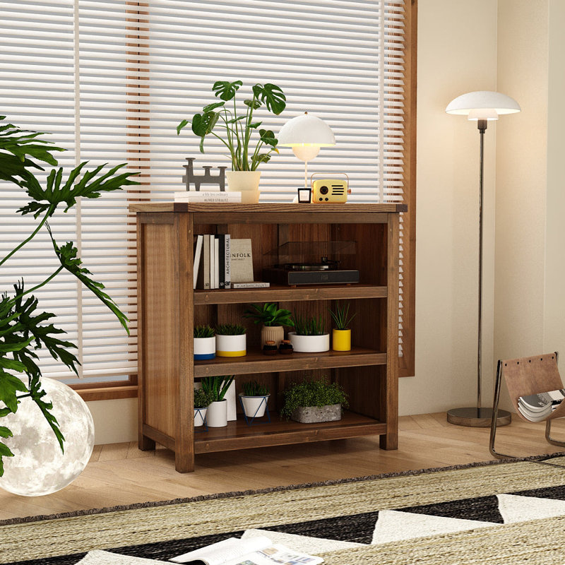 Bibliothèque en bois massif Arise-Sun, (3 tablettes) H 35,4 po x l 35,2 po x P 13,3 po, Stressé naturel / ciré