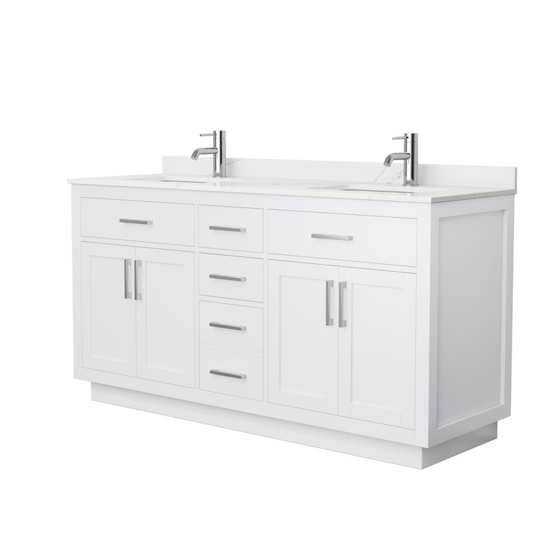 Beckett TK 66'' W Double Vanity, Dark Gray, Brushed Nickel, White Cultured Marble