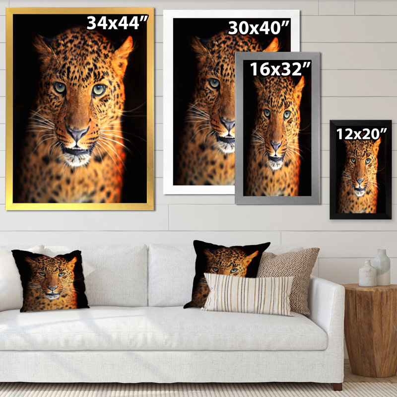 Portrait d'un léopard VI - reproduction sur toile, H 40 po x l 30 po, Cadre photo noir