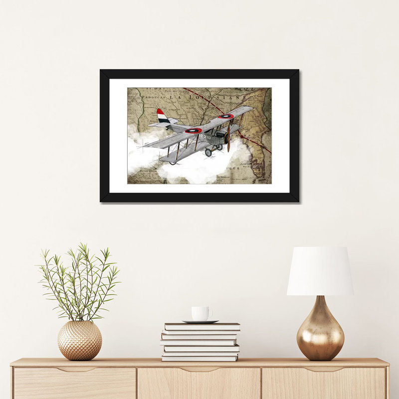 «Biplane IV», impression sur toile, H 16 po x l 24 po x P 1 po, Papier d'art encadré noir, Blanc