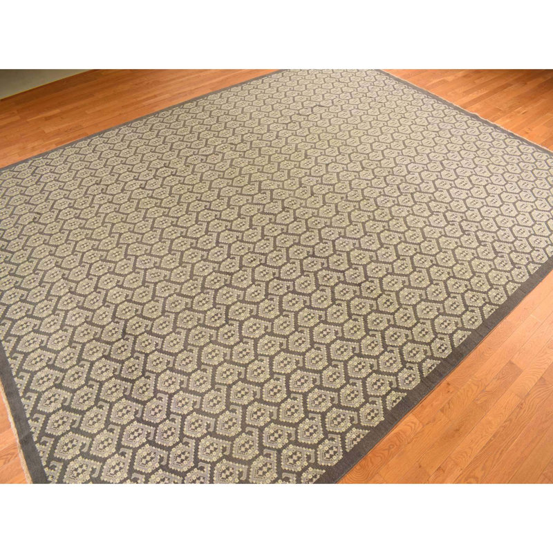 Tapis surdimensionné en laine noué à la main 11 pi 8 po x 15 pi 0 po gris turc Oushak