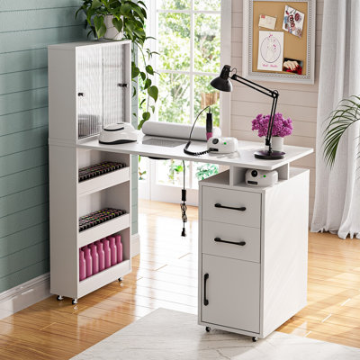 Leffingwell Manicure Nail Table, Professional Nail Table for Nail Tech with Visible Display Cabinet with Dust Collector, Wrist Cushion