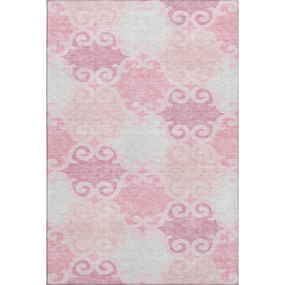 Premium Machine Washable Prisco Pink Rug