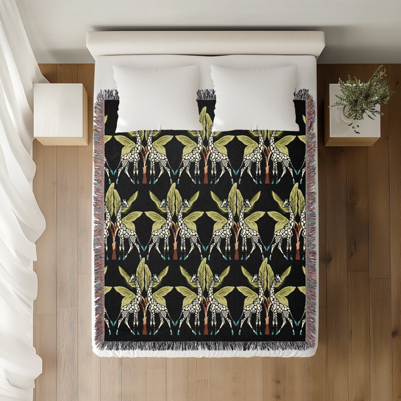 Jeté en mélange de coton Kossy Giraffe, L 70 po x l 50 po, Noir/vert