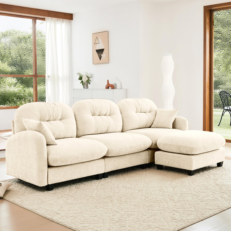 Canapé modulaire à 3 places avec tissu chenille et siège Quick Rebond beige, tissu chenille, Chenille beige