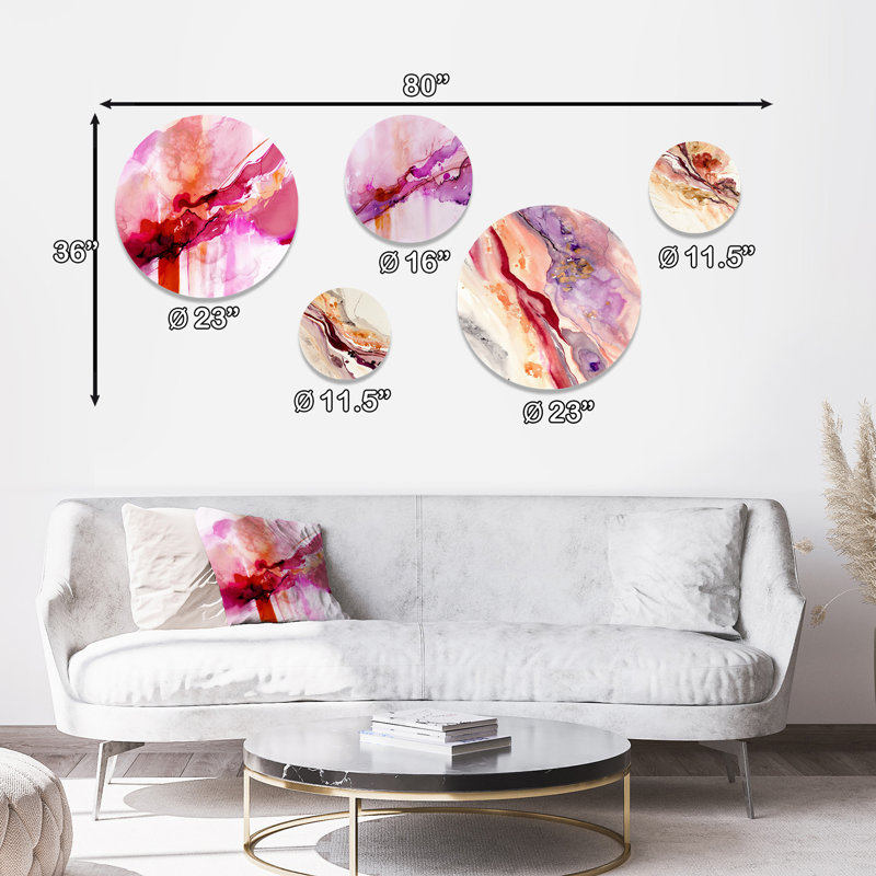 Ensemble de 5 décorations murales Eruption of Rasberry Blush Joy V