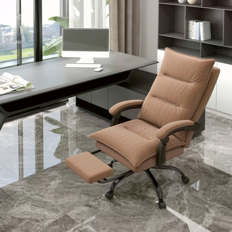 Fauteuil de bureau de massage Executive avec 6 points de vibration, fauteuil de bureau d'ordinateur en microfibre, fauteuil inclinable chauffant avec repose-pieds, accoudoir, double rembourrage, brun