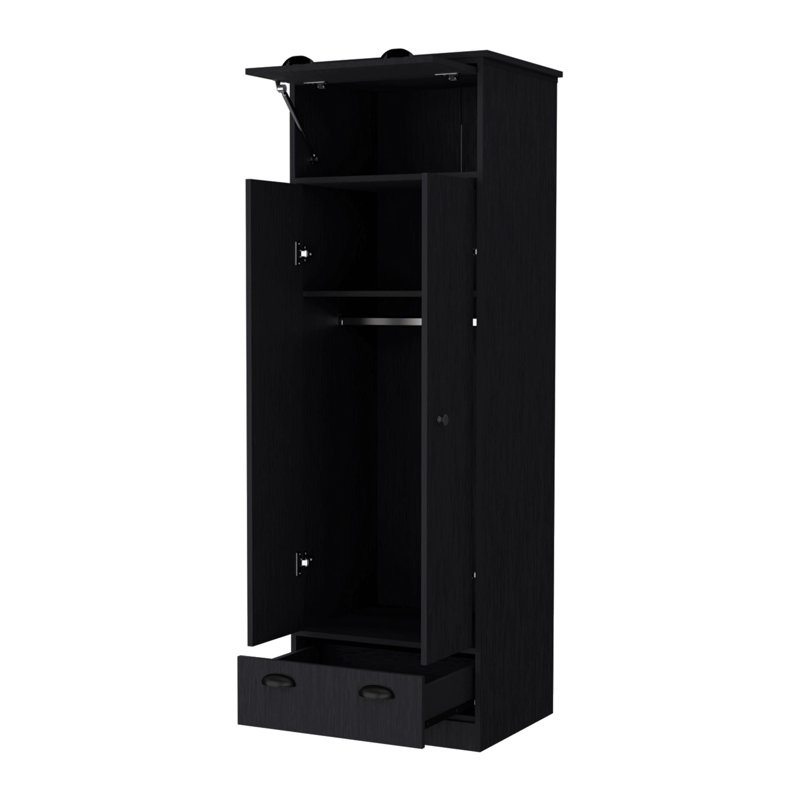 Armoire à double porte et 1 tiroir noir, Noir