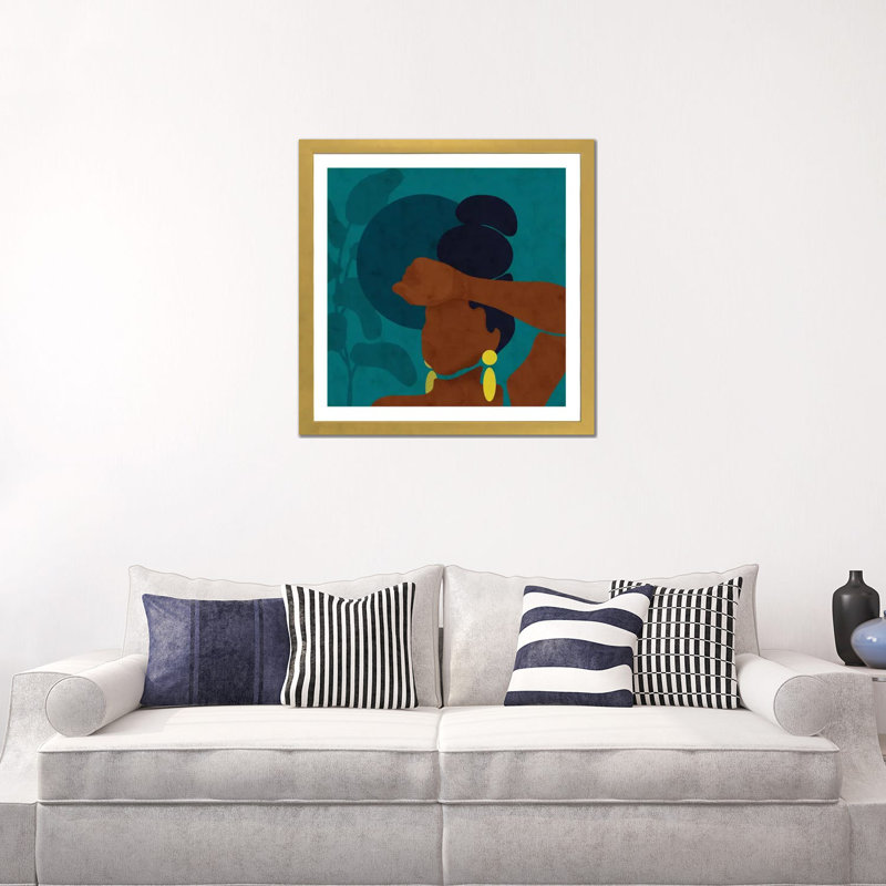 « Ayana » par Reyna Noriega-impression d’art graphique, H 24 po x l 24 po x P 1 po, Blanc, Papier encadré doré