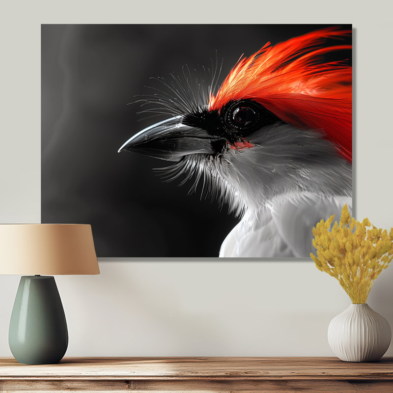 «Red Black Whispers Bird of Paradise», reproduction d'art murale, Brown Floater Framed, 16" H x 32" W