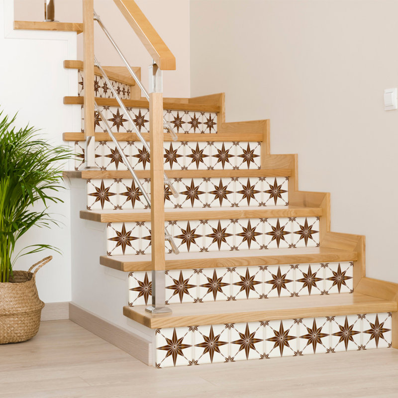 Brown and White Star Shaped Vinyl Peel and Stick Tile Set