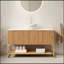 Meuble-lavabo 48 po avec lavabo en céramique blanche, motif pierre, comptoir blanc de Carrare, finition grain de bois