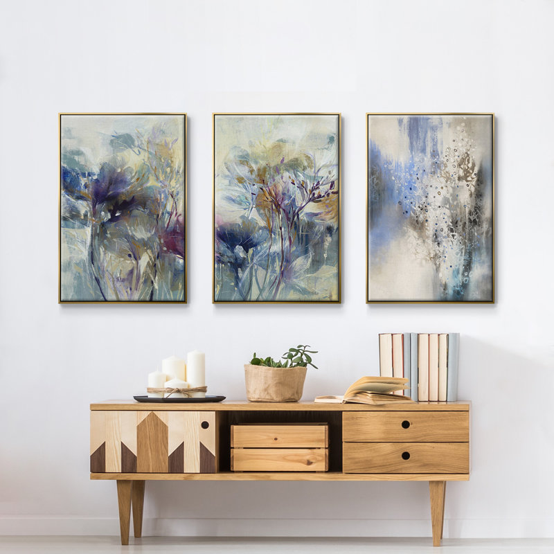 " Glacier Stones " 3 - Pieces, 36" H x 72" W  x 2" D, Gold