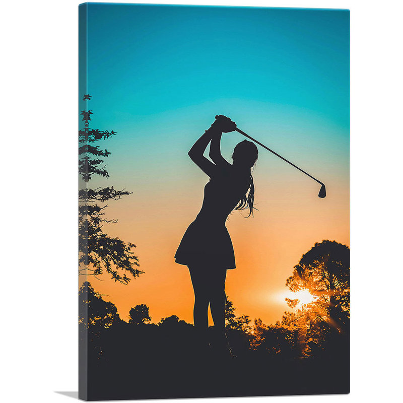«Girl Golfeur Silhouette Sunset», impression sur toile tendue, H 40 po x l 26 po x P 1,5 po