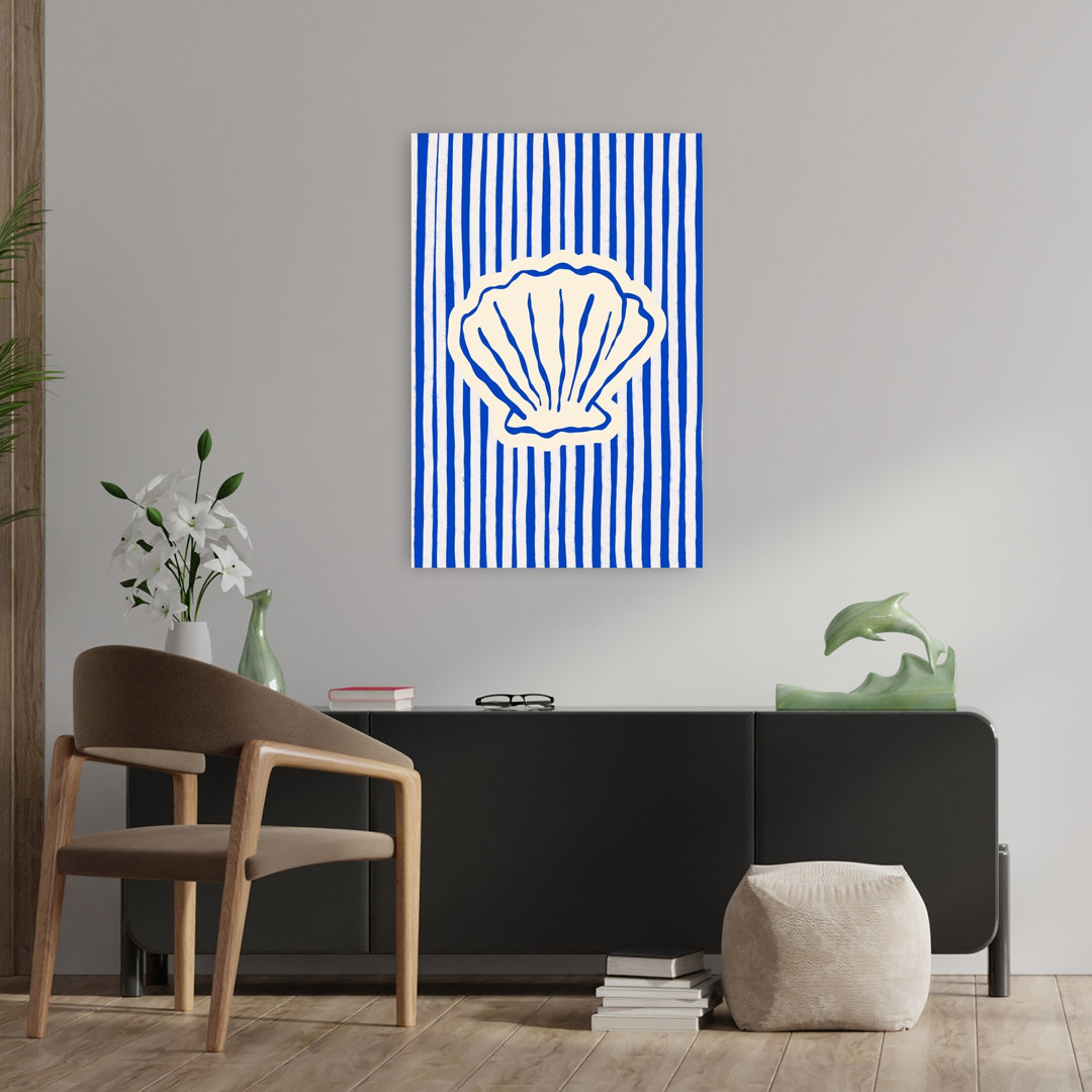 Blue Striped Seashell Abstract Organic Coastal Wall Art Print