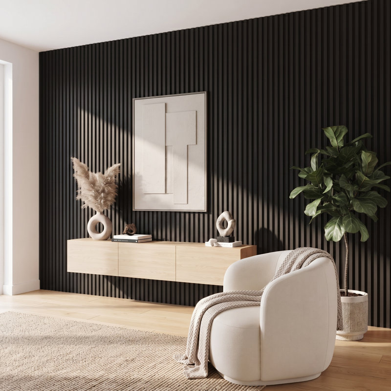 LooYee 10 Pack WPC Slat Wall panels 90.6 x 6 Inch Black Cover 38 Sq.Ft