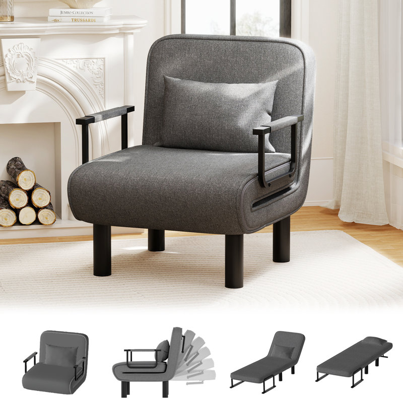 Upholstered 3-in-1 Convertible Linen Sleeper Chair, Dark Gray