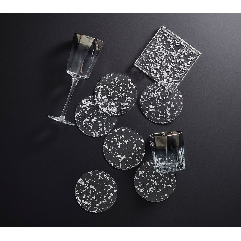Stardust Coaster Set with Holder, Clear/Silver
