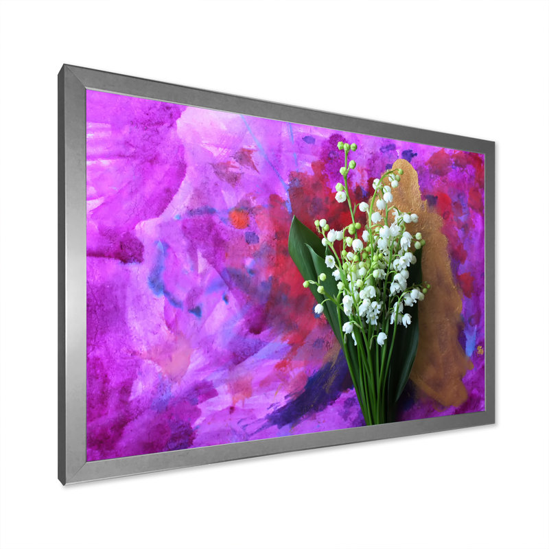 Lilies de la vallée - reproduction sur toile avec cadre flottant, H 16 po x l 32 po x P 1 po, Cadre photo argenté