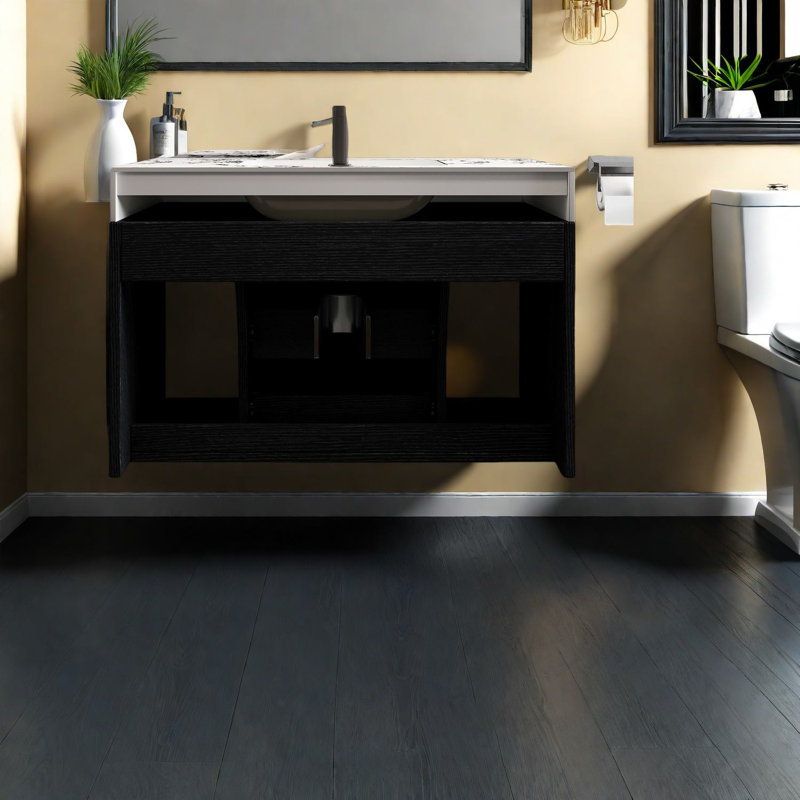 Meuble-lavabo compact et moderne avec rangement et lavabo en céramique pour les petites salles de bain