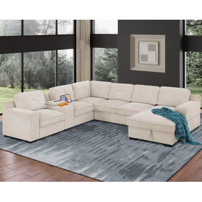 U-Shaped Sectional Sofa Bed Pull Out Sleeper Couch With Storage Chaise by Latitude Run