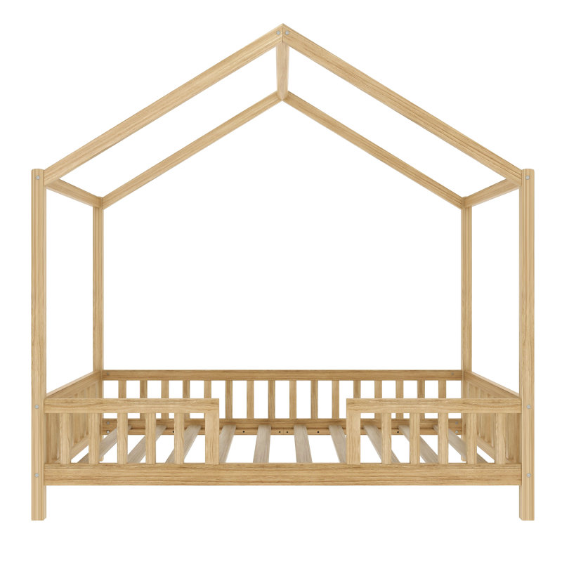 Low House Style Bed With Curtains, Natural, Twin