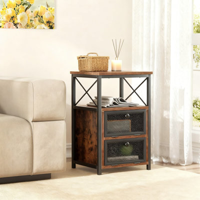Modern End Table Set Of 2, Nightstand With Storage Door And Flip Drawers, Sturdy Metal Frame And Wood Design For Living Room And Bedroom