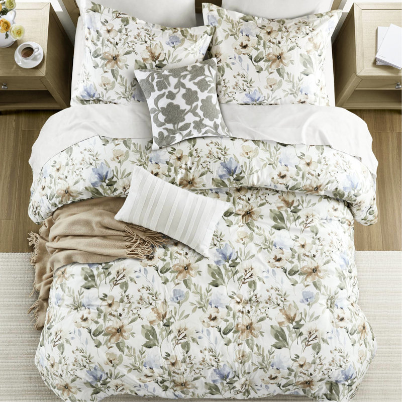 Très grand édredon 6 pièces pour lit très grand avec imprimé en coton, motif floral vif, tissu 100% naturel, rembourrage de 300 g / m² pour une texture moelleuse