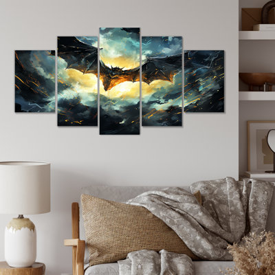 «Blue Watercolor Night Bat Charm I - Bat Multipanel», art mural