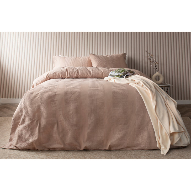 Cotton Striped Duvet Cover with Pillowcases, Double - 2 Standard Pillowcases, Dark Taupe
